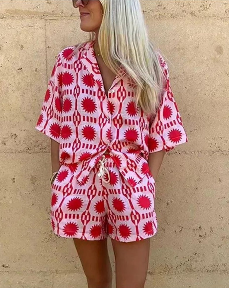Women's Geometric Linen Two-Piece Set – Comfortable Summer Style