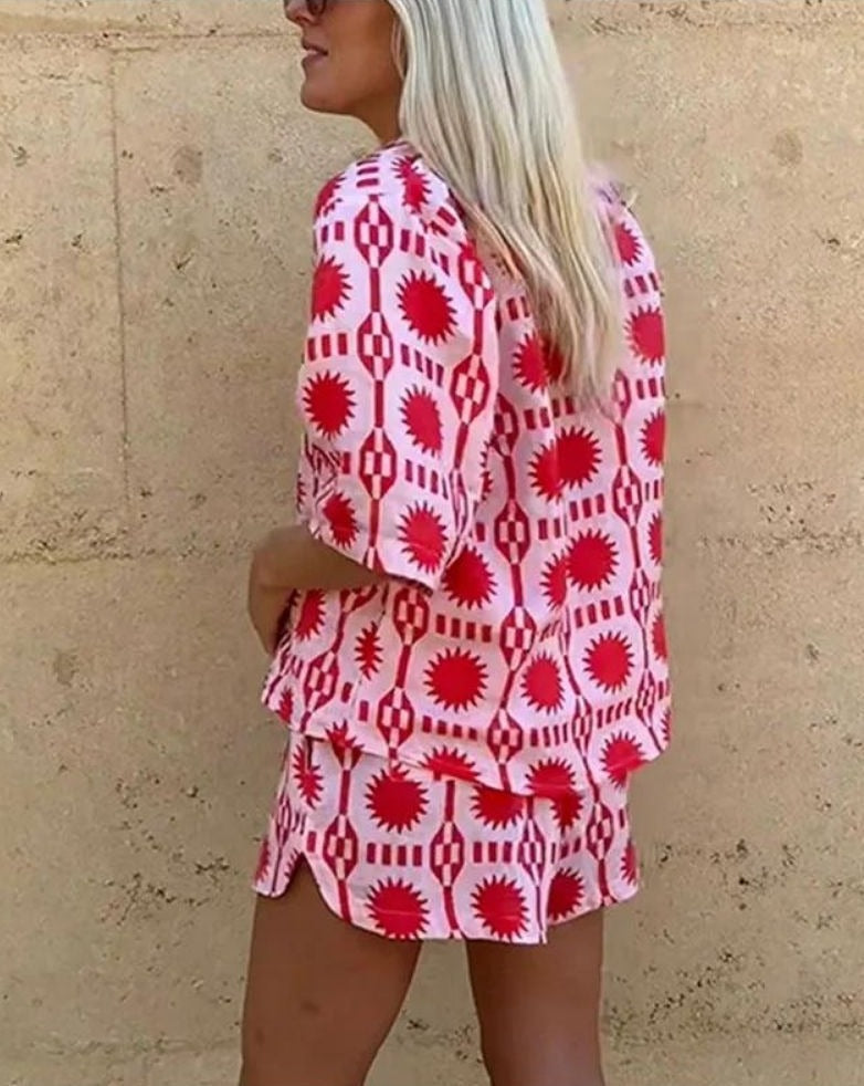 Women's Geometric Linen Two-Piece Set – Comfortable Summer Style