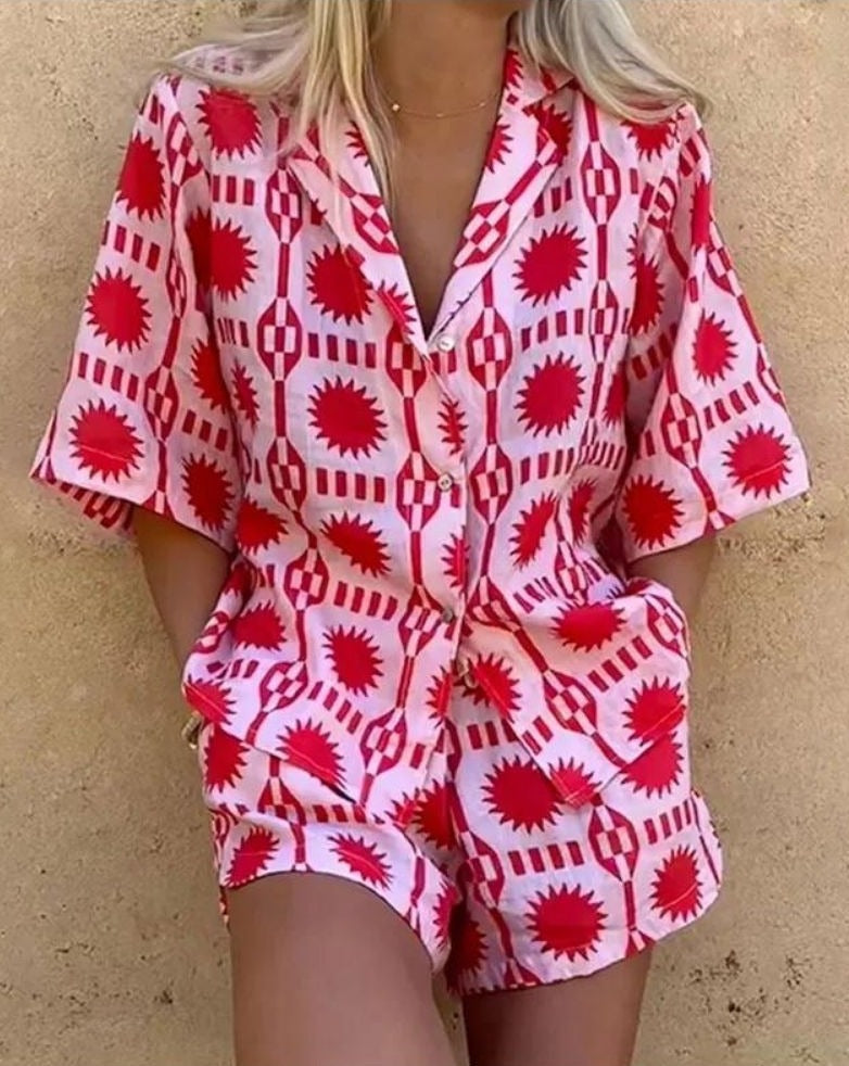 Women's Geometric Linen Two-Piece Set – Comfortable Summer Style