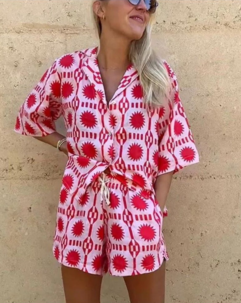 Women's Geometric Linen Two-Piece Set – Comfortable Summer Style