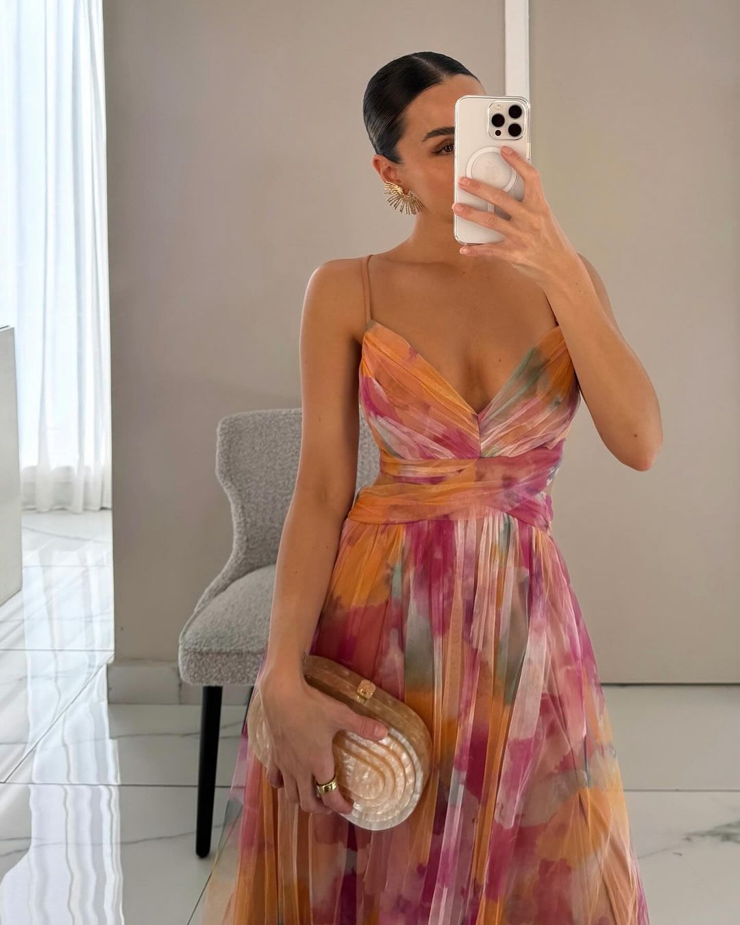 Women's Printed Maxi Dress – Elegant Lace-Up Detail Chic Long Style