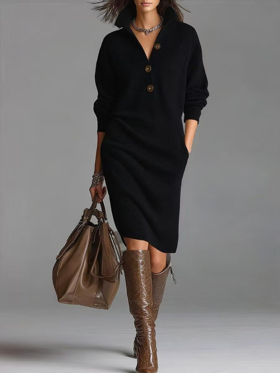 Women's Turtleneck Sweater Dress – Long Sleeve Ribbed Hem Cozy Knit