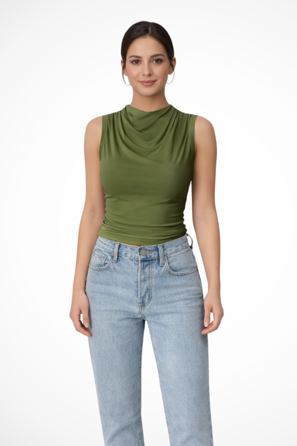 Women's Sleeveless Draped Neck Peplum Top – Elegant Style