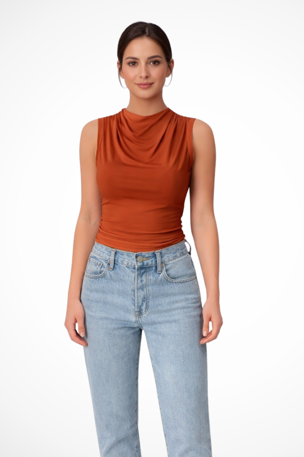 Women's Sleeveless Draped Neck Peplum Top – Elegant Style
