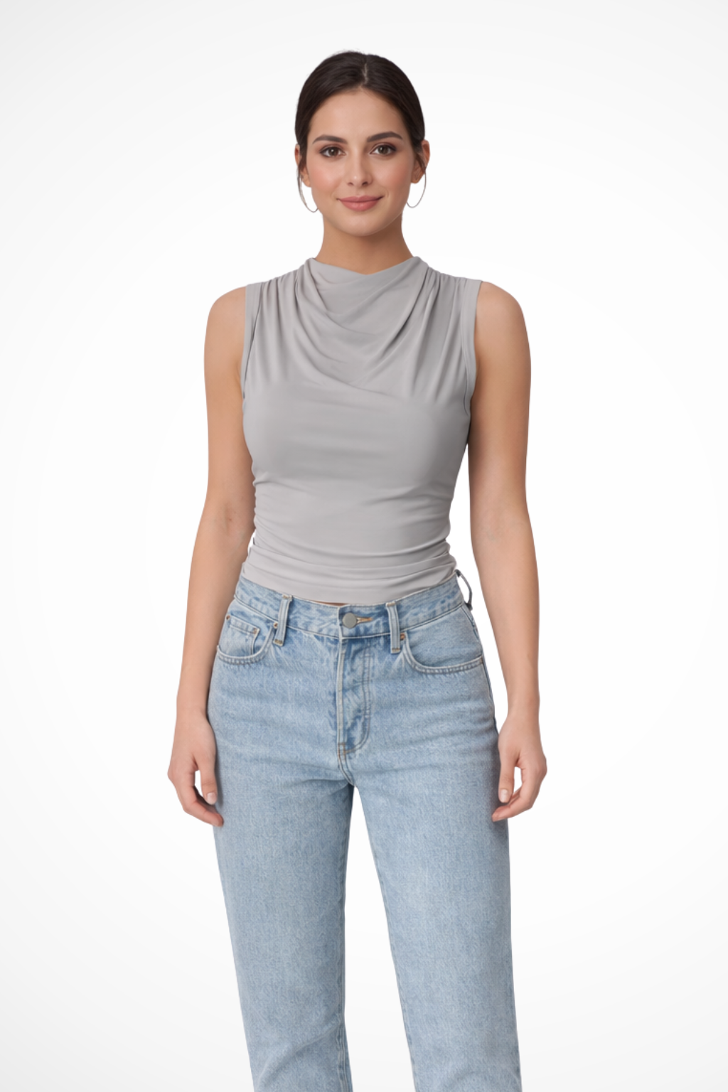 Women's Sleeveless Draped Neck Peplum Top – Elegant Style