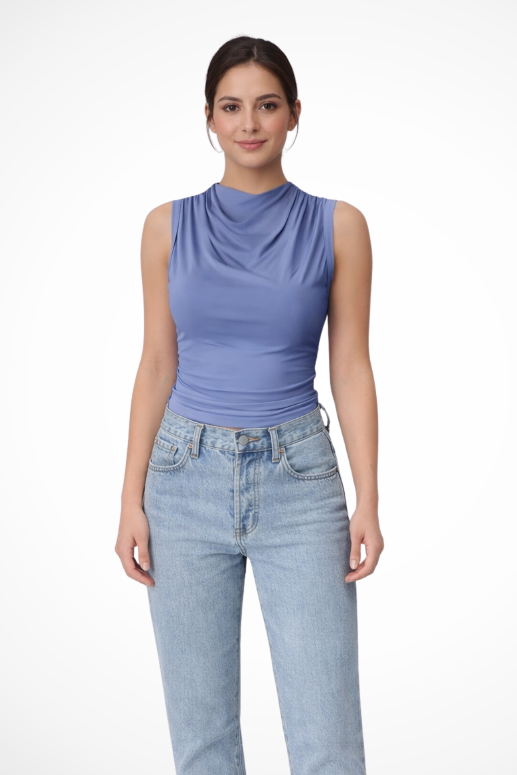 Women's Sleeveless Draped Neck Peplum Top – Elegant Style
