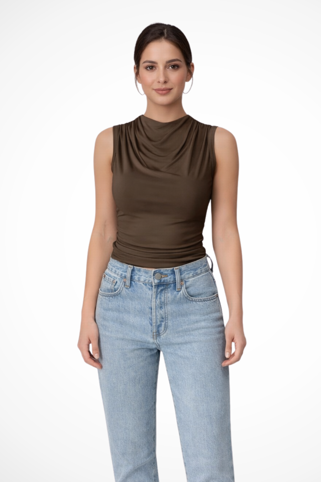 Women's Sleeveless Draped Neck Peplum Top – Elegant Style