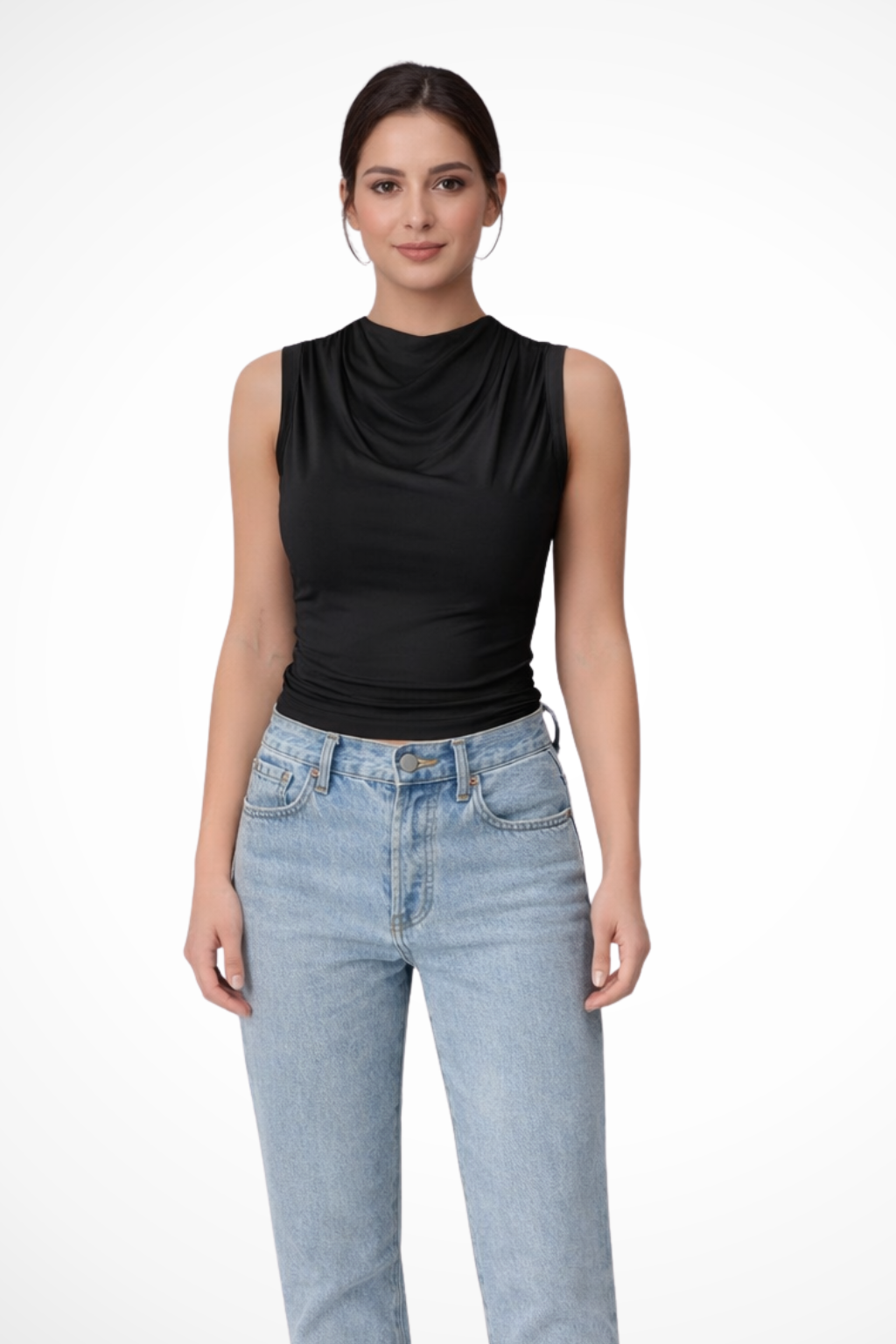 Women's Sleeveless Draped Neck Peplum Top – Elegant Style