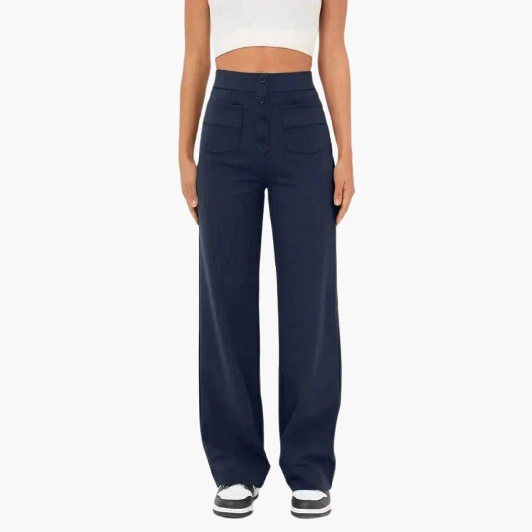 High Waist Palazzo Pants for Women with Button Placket – Stylish & Comfortable