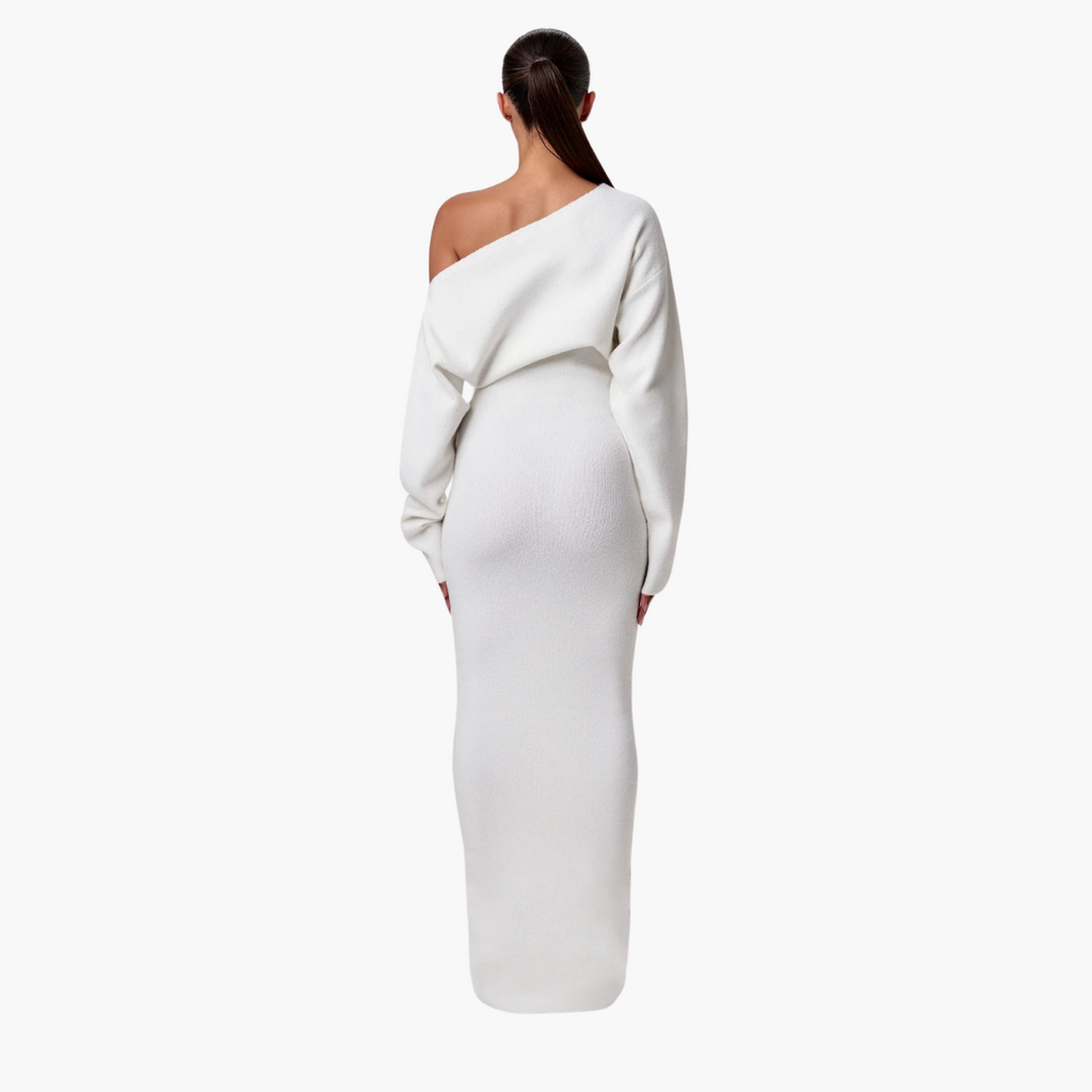 Women's Off-Shoulder Knit Dress – Elegant Evening Feminine Style