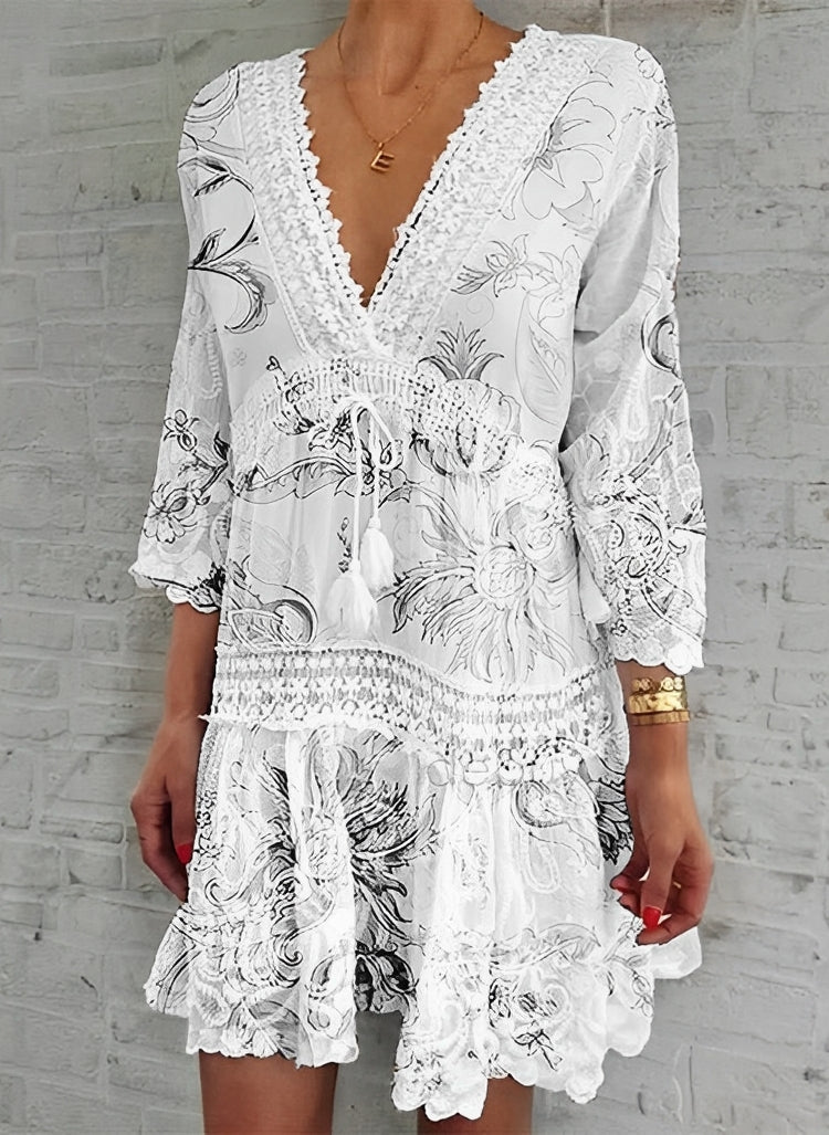 Women's Floral Mini Dress – V-Neck Bohemian Summer Casual