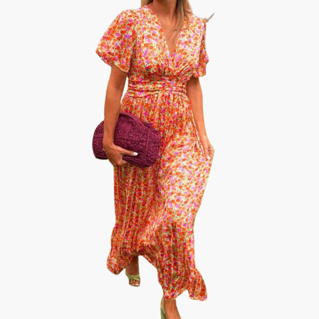 Women's Floral Wrap Maxi Dress – V-Neck Bohemian Summer Style