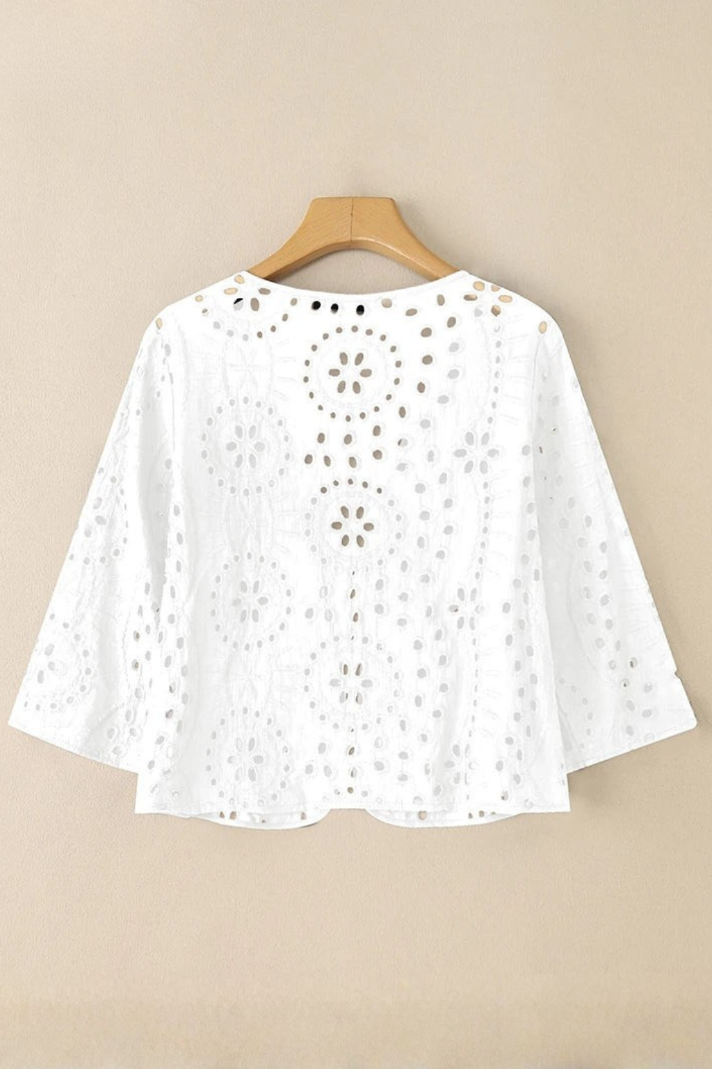 Women's Cropped Crochet Cardigan – Broderie Anglaise Detail Style