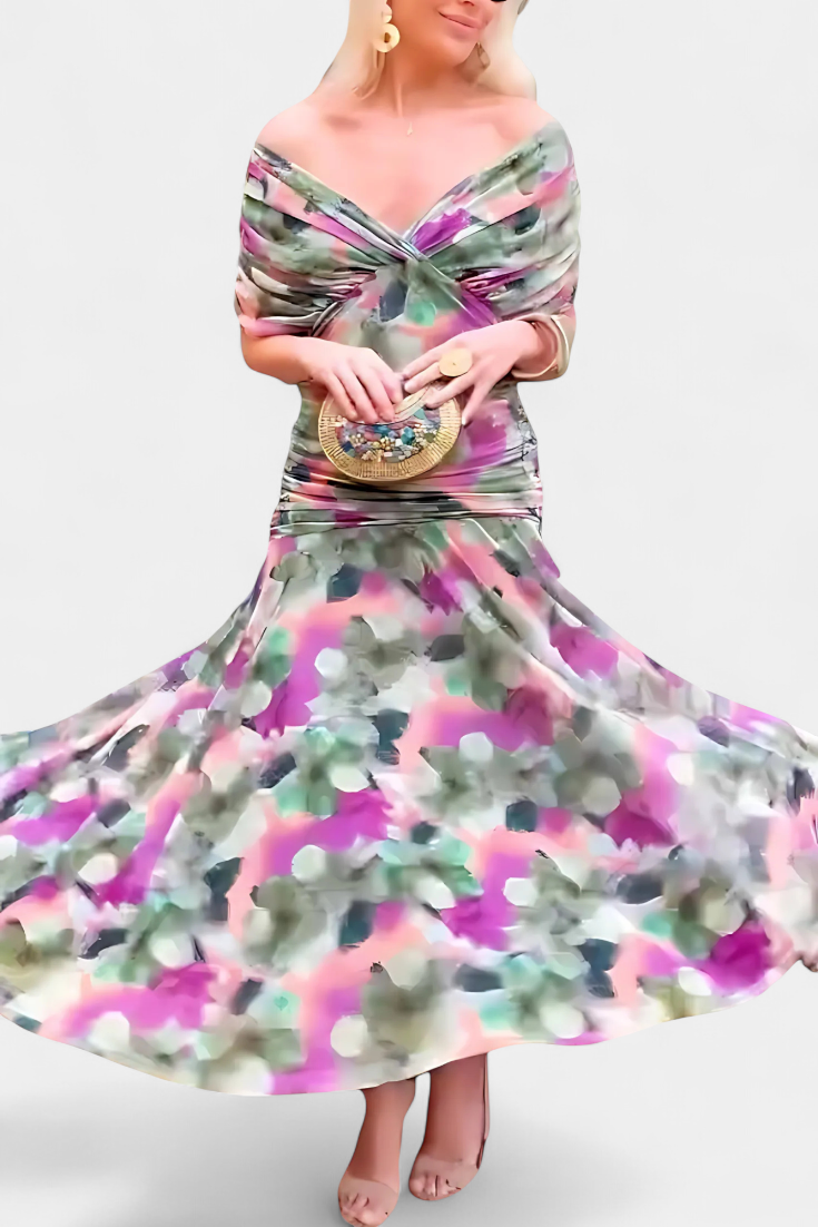 Women's Floral Maxi Dress – V-Neck Flowy Elegant Summer Style
