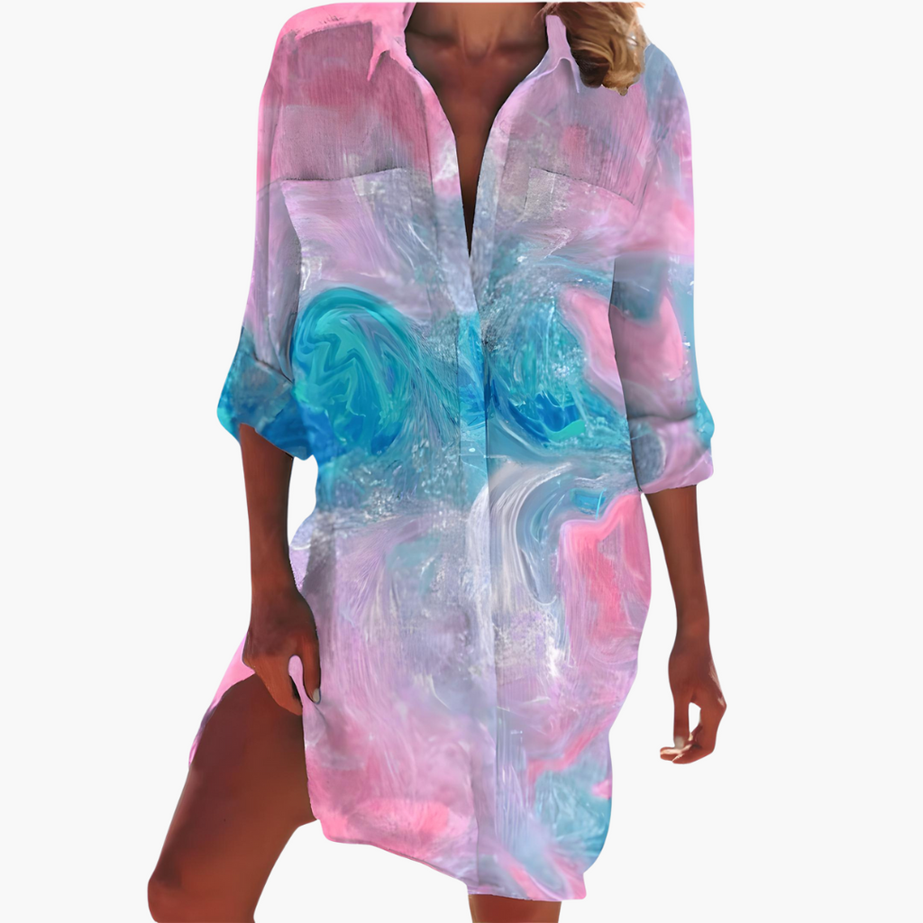 Women's Long Sleeve Shirt Dress – Button Placket Relaxed Everyday Style