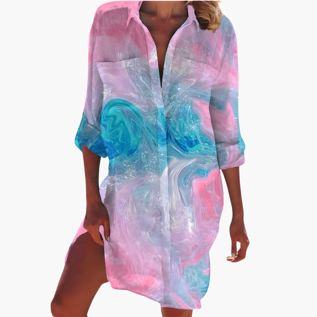 Women's Long Sleeve Shirt Dress – Button Placket Relaxed Everyday Style