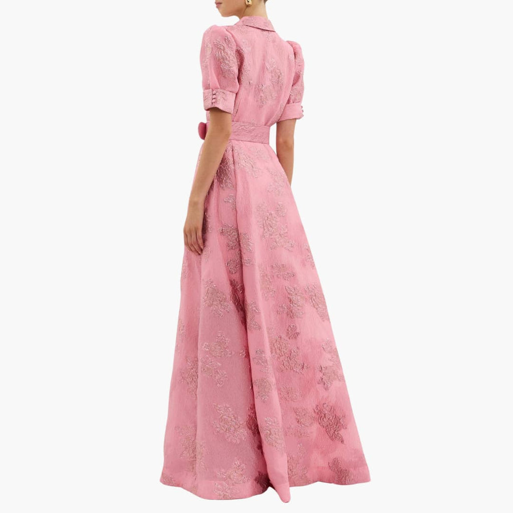 Women's Floral Belted Maxi Dress – Puff Sleeve Romantic Elegance