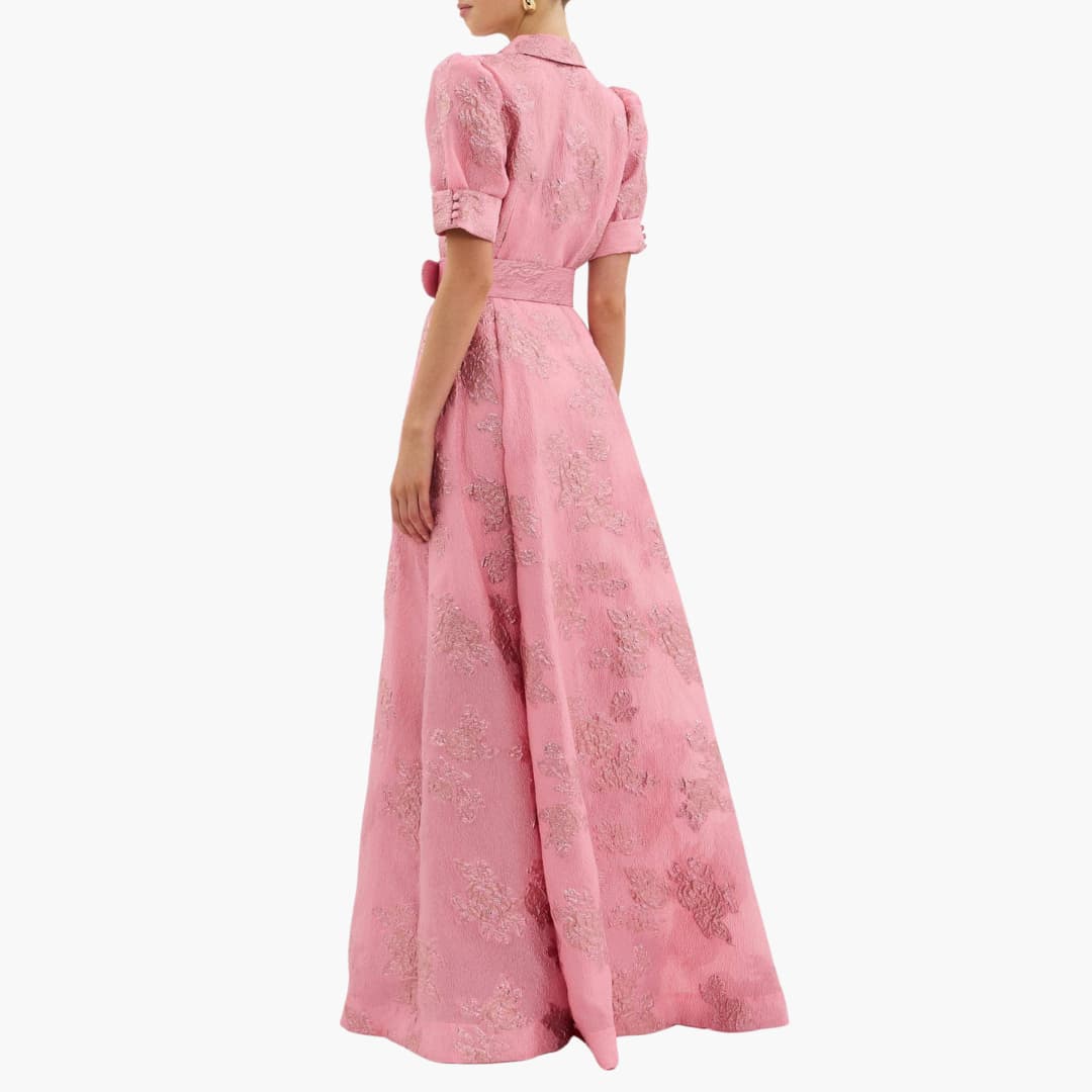 Women's Floral Belted Maxi Dress – Puff Sleeve Romantic Elegance