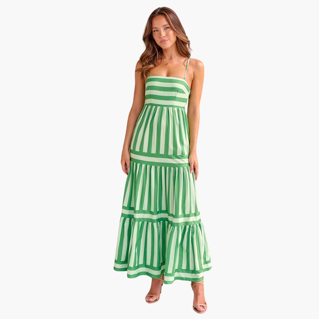 Women's Striped Maxi Dress – Sleeveless Strap Summer Breezy Style