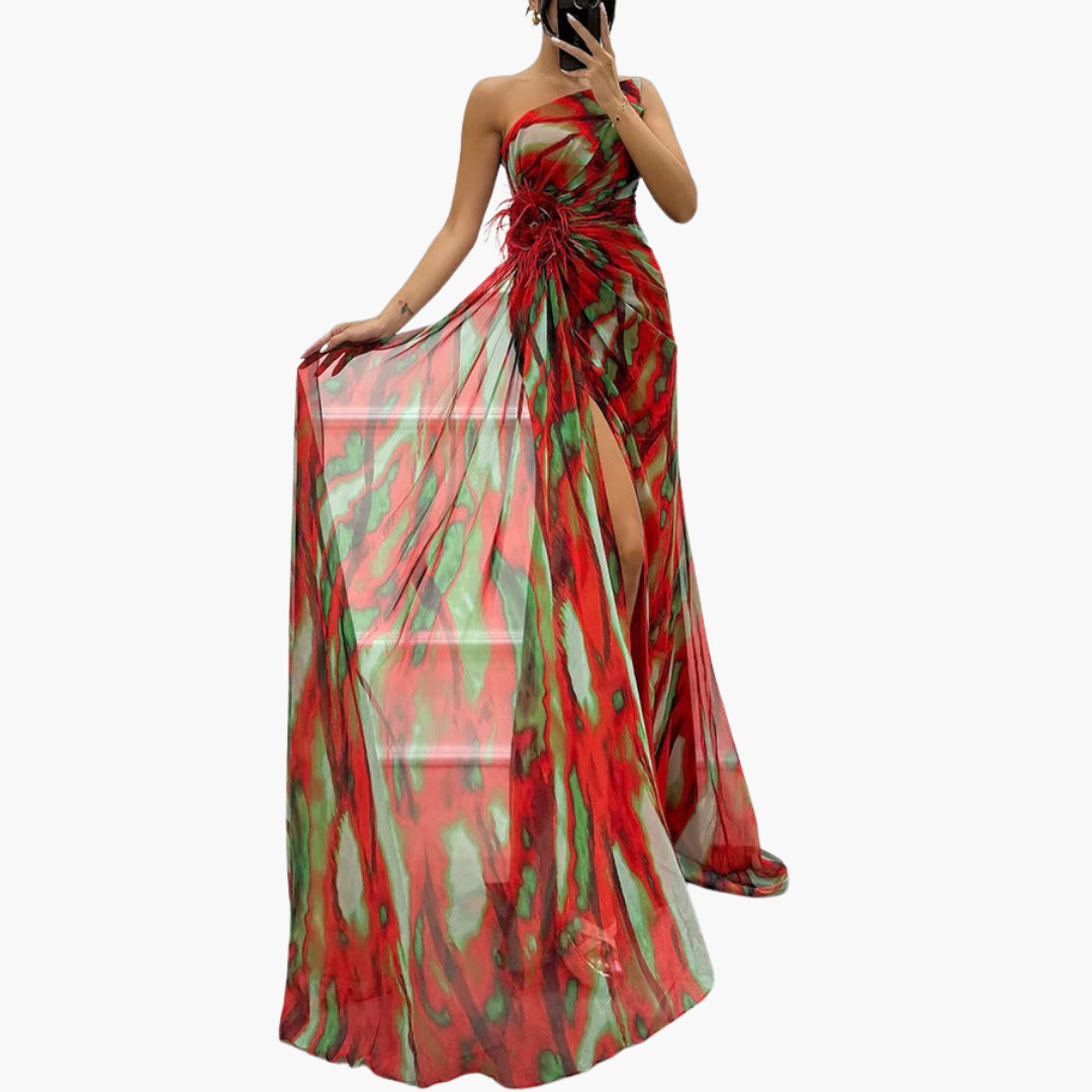 Women's One-Shoulder Maxi Dress – Flowing Silhouette Elegant Statement Style