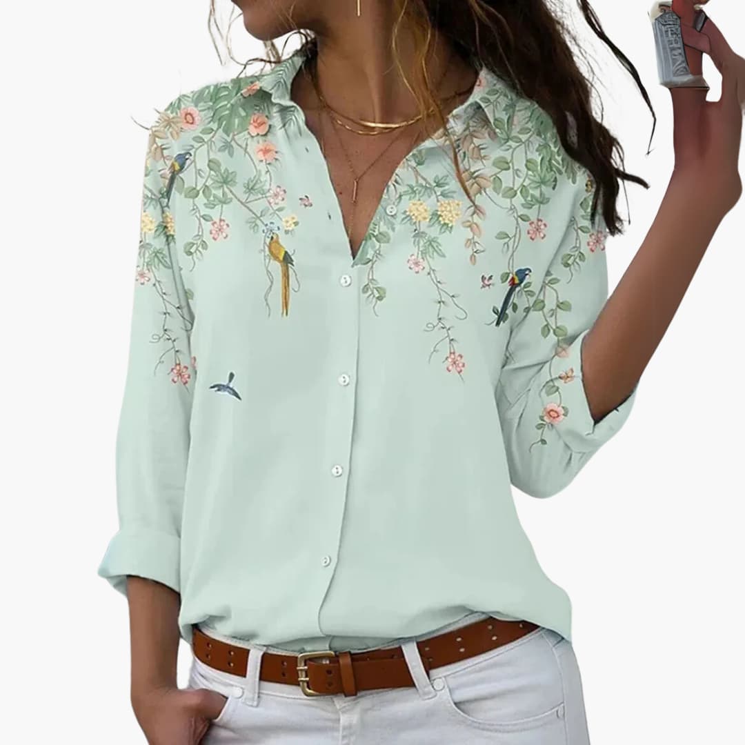 Women's Floral Colorblock Blouse – Stylish Comfortable Everyday Wear