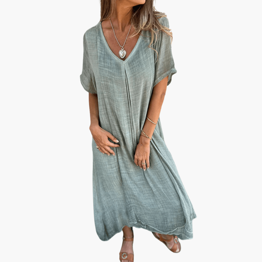 Women's V-Neck Summer Dress – Loose Fit Lightweight Casual Comfort
