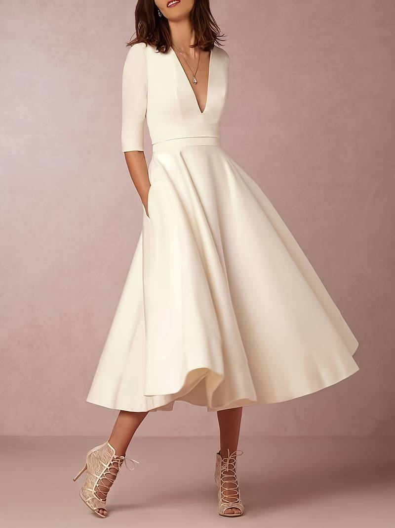 Women's Wedding Guest Flared Midi Dress – Elegant Occasion Style