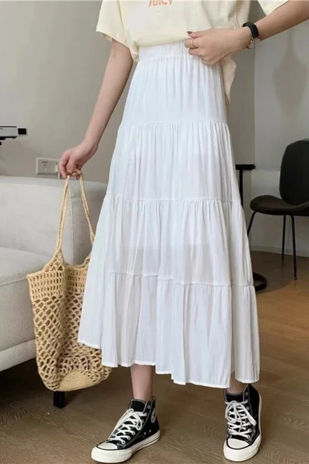Women's High Waist Tiered Maxi Skirt – Flowy Everyday Style