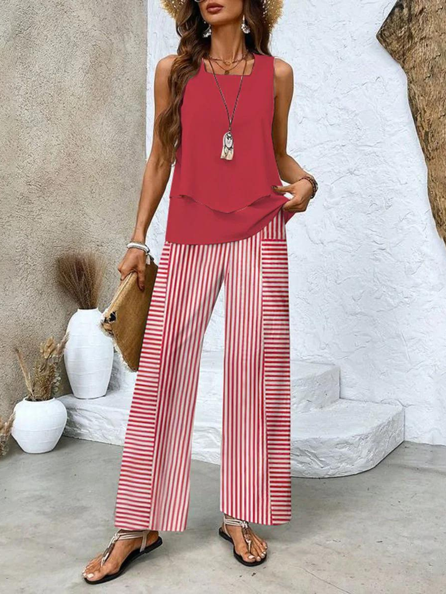 Women's Floral Top and Pants Set – Elegant Flattering Comfortable Style