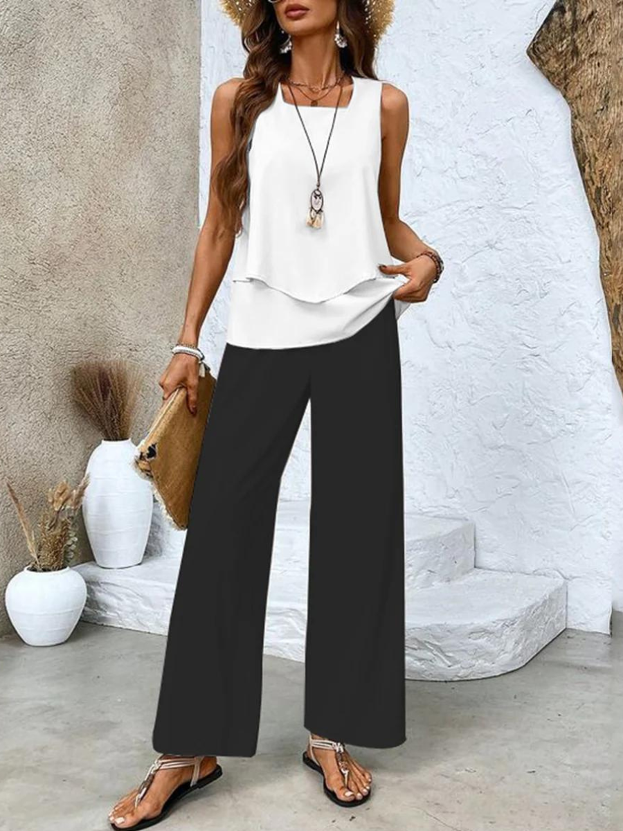 Women's Floral Top and Pants Set – Elegant Flattering Comfortable Style