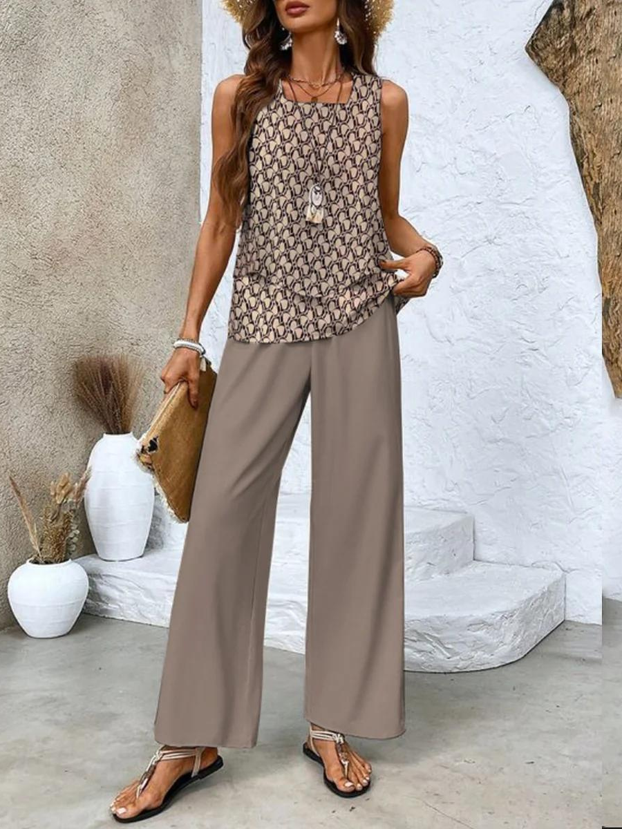 Women's Floral Top and Pants Set – Elegant Flattering Comfortable Style