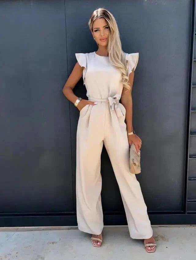 Women's Butterfly Sleeve Jumpsuit – Belted Wide Leg Elegant Style