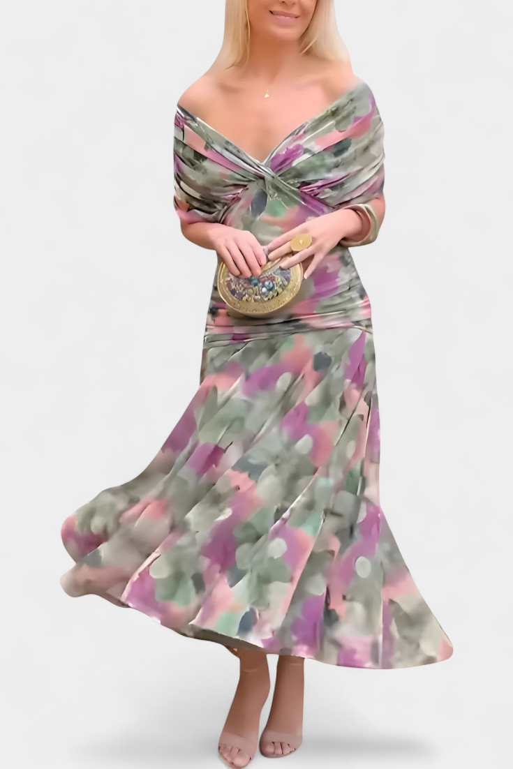 Women's Floral Maxi Dress – V-Neck Flowy Elegant Summer Style