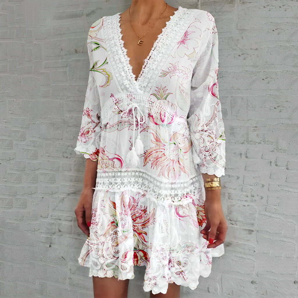 Women's Floral Mini Dress – V-Neck Bohemian Summer Casual