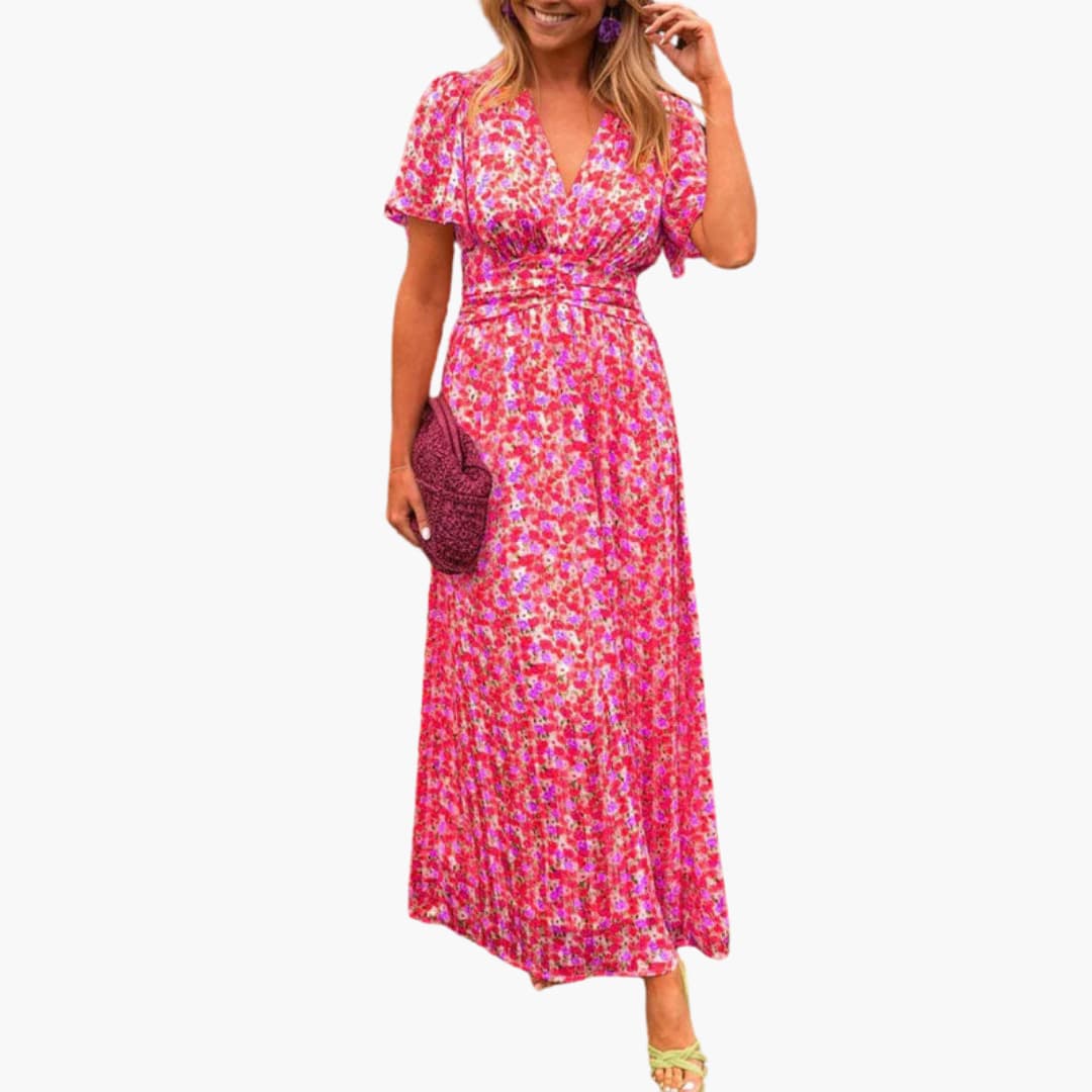 Women's Floral Wrap Maxi Dress – V-Neck Bohemian Summer Style