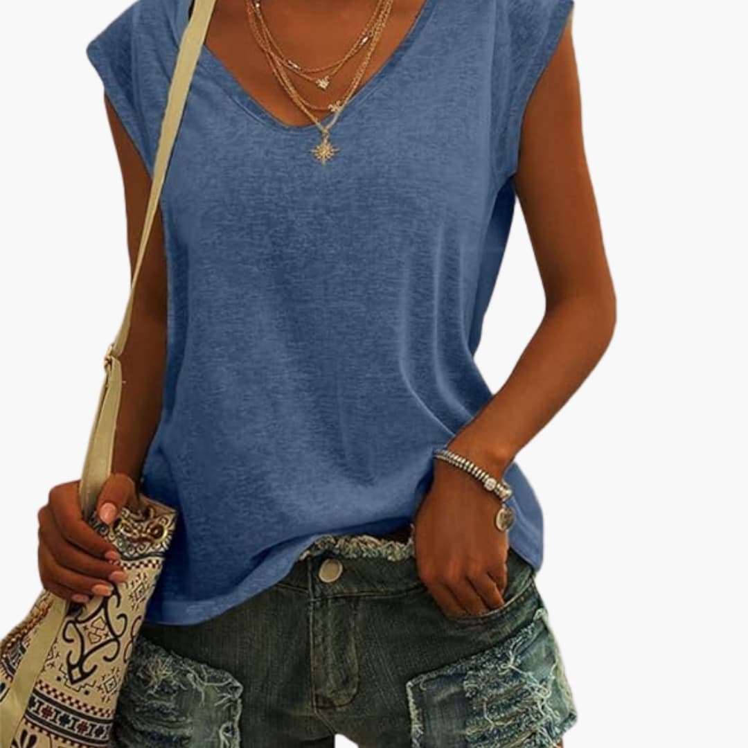 Women's Stretch V-Neck Top – Cap Sleeve Easy Everyday Style