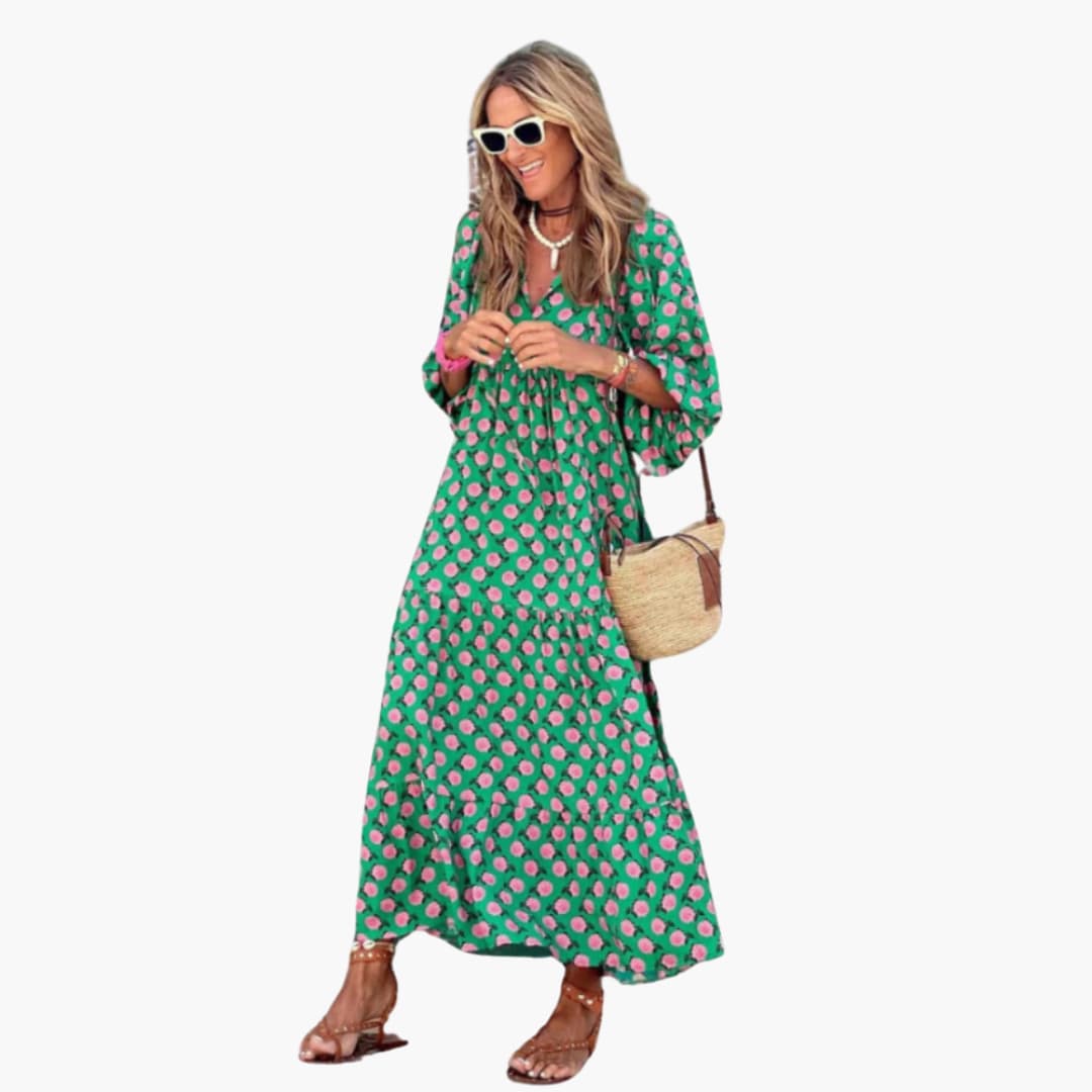 Women's Boho Maxi Dress – Floral Pattern Loose Fit Flowy Comfort