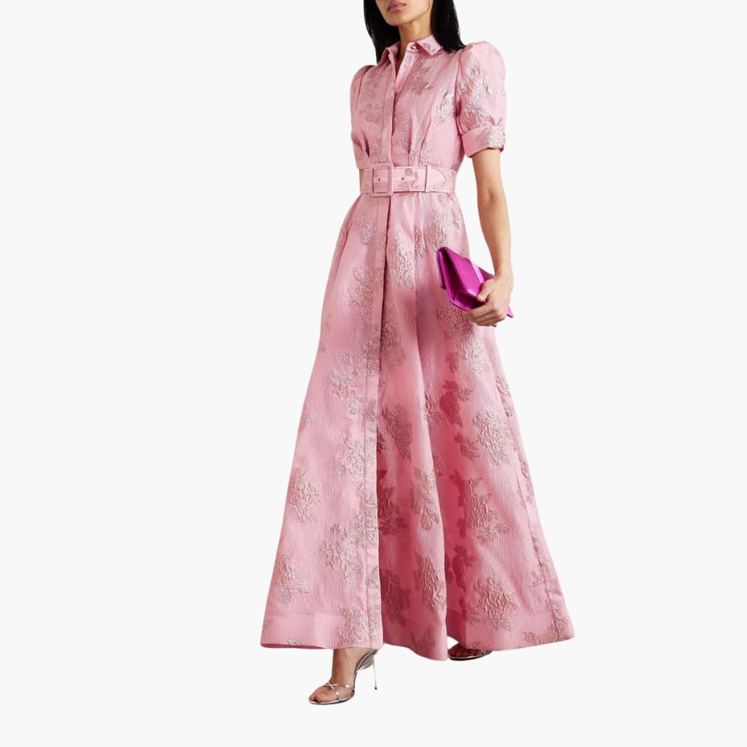 Women's Floral Belted Maxi Dress – Puff Sleeve Romantic Elegance