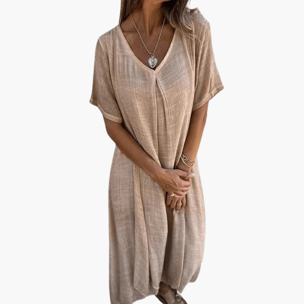 Women's V-Neck Summer Dress – Loose Fit Lightweight Casual Comfort