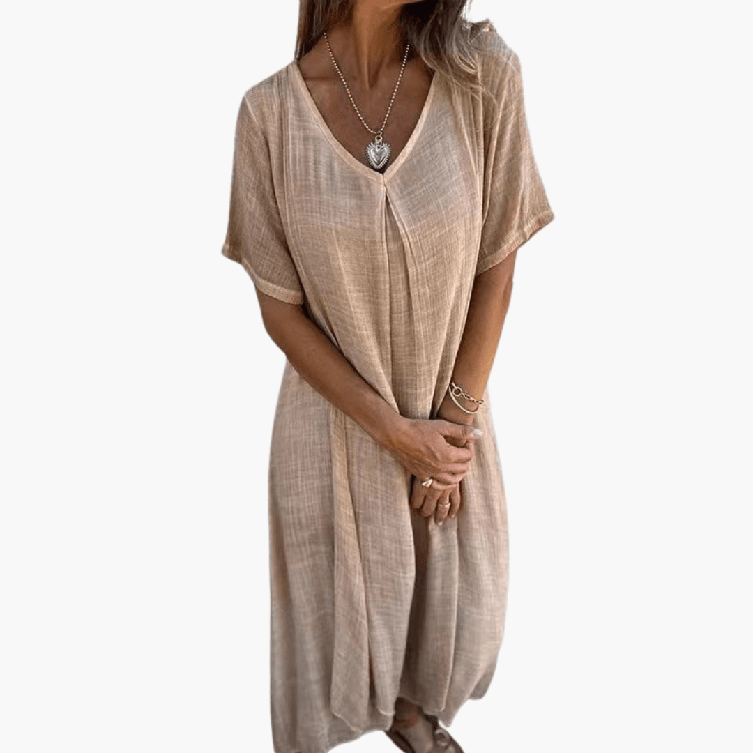 Women's V-Neck Summer Dress – Loose Fit Lightweight Casual Comfort