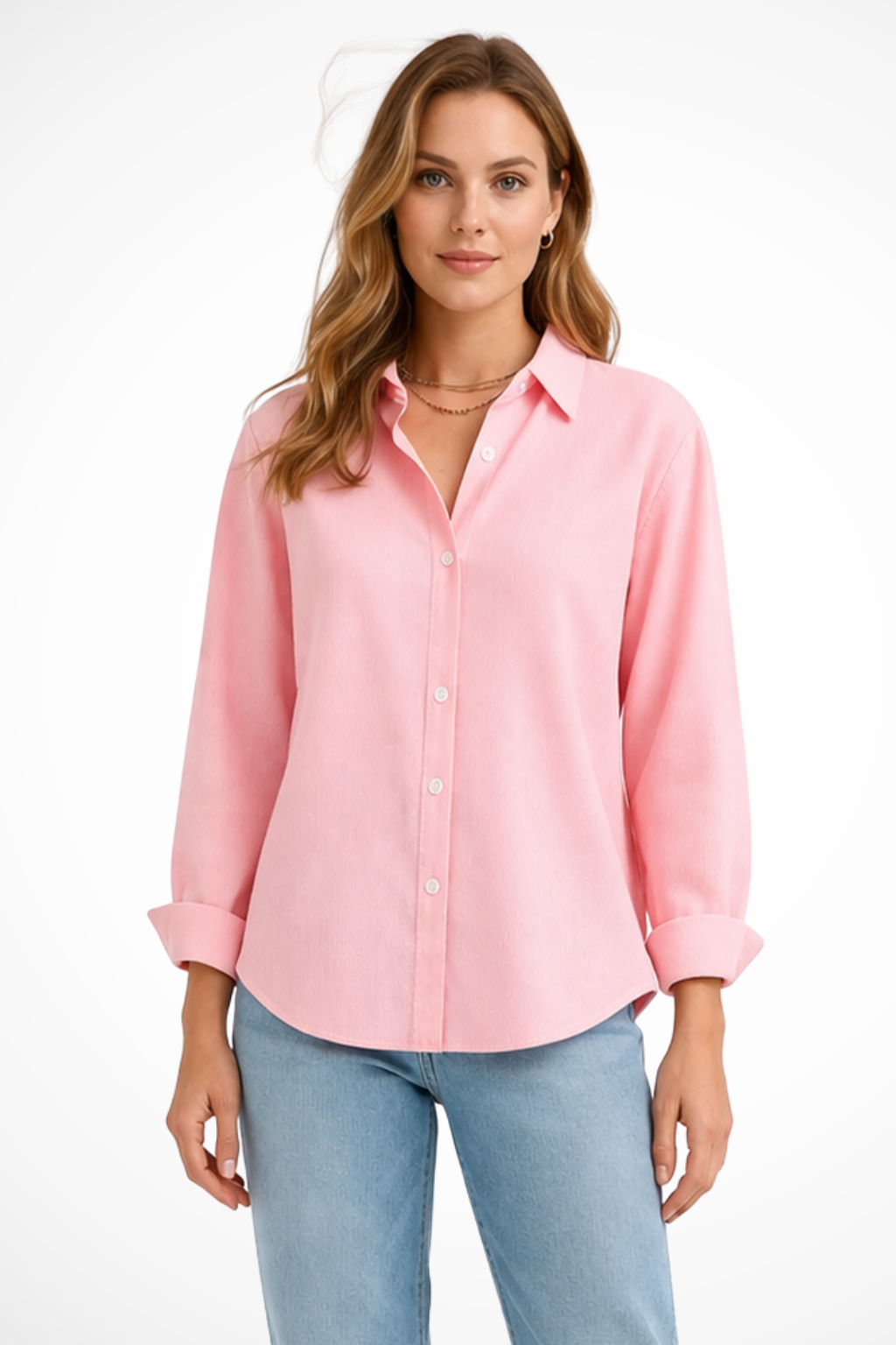 Women's Relaxed Fit Button-Down Shirt – Long Sleeve Collared Style