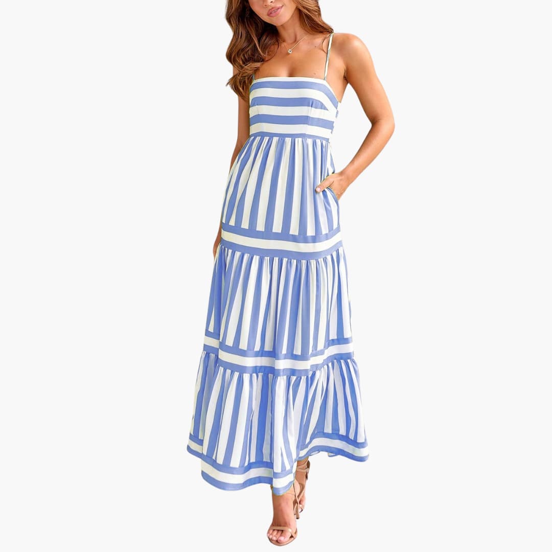 Women's Striped Maxi Dress – Sleeveless Strap Summer Breezy Style