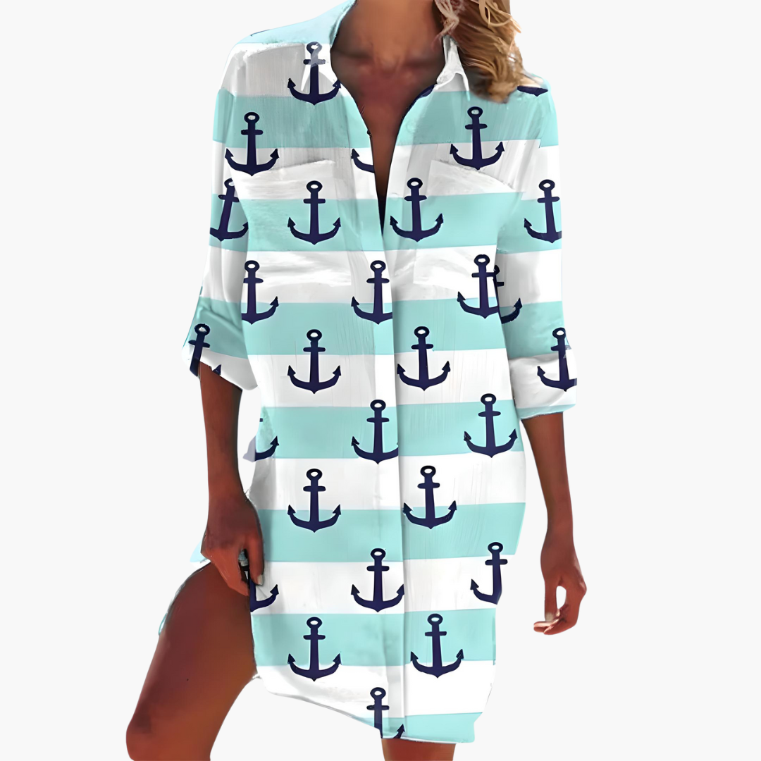 Women's Long Sleeve Shirt Dress – Button Placket Relaxed Everyday Style