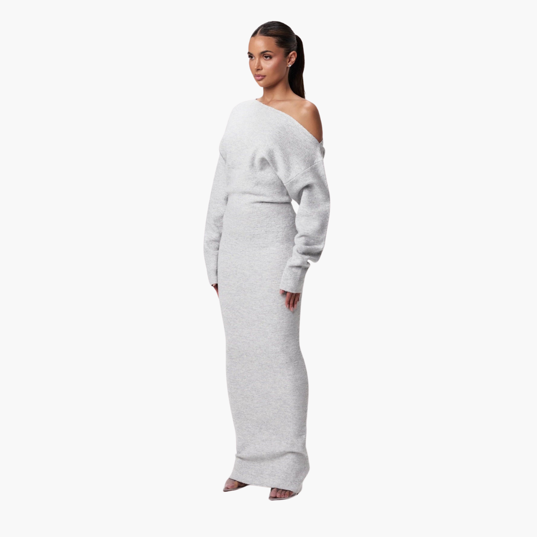 Women's Off-Shoulder Knit Dress – Elegant Evening Feminine Style
