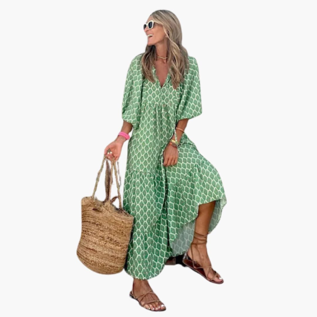 Women's Boho Maxi Dress – Floral Pattern Loose Fit Flowy Comfort