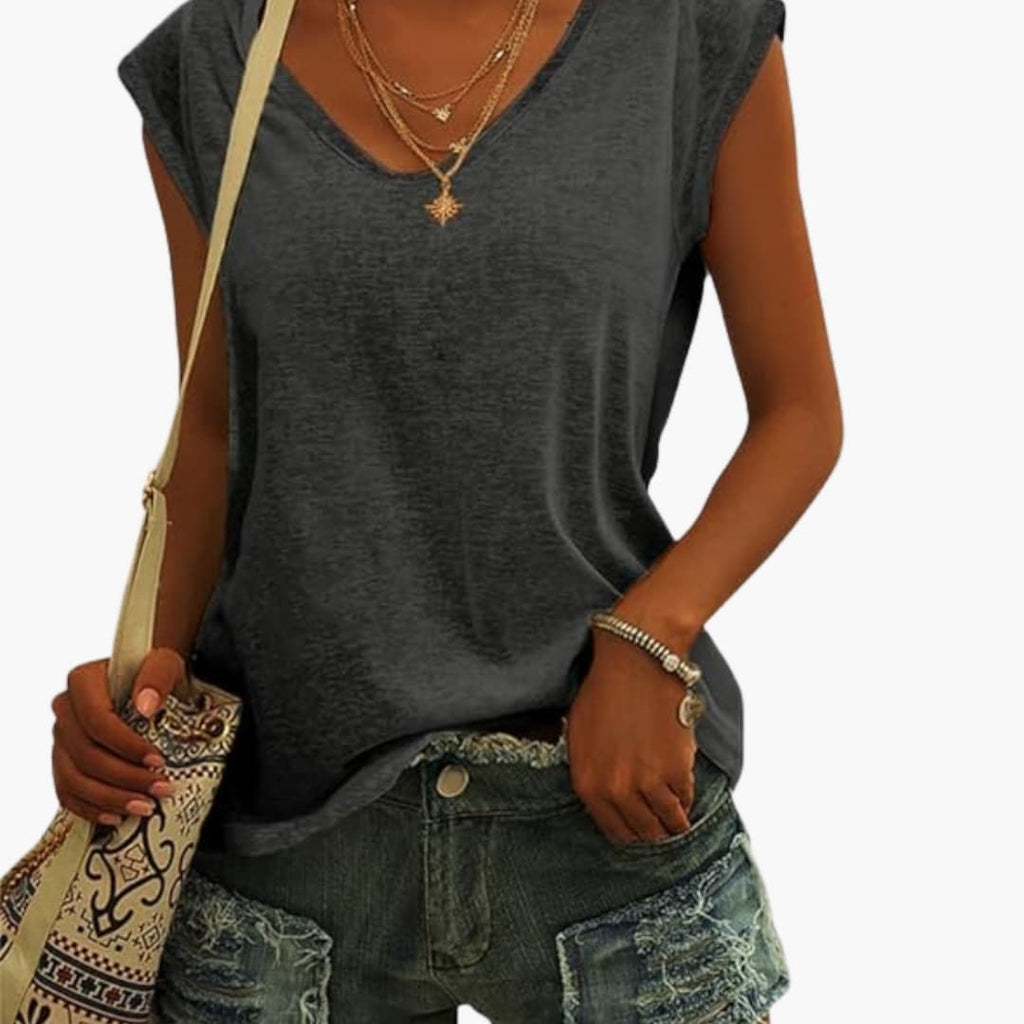 Women's Stretch V-Neck Top – Cap Sleeve Easy Everyday Style