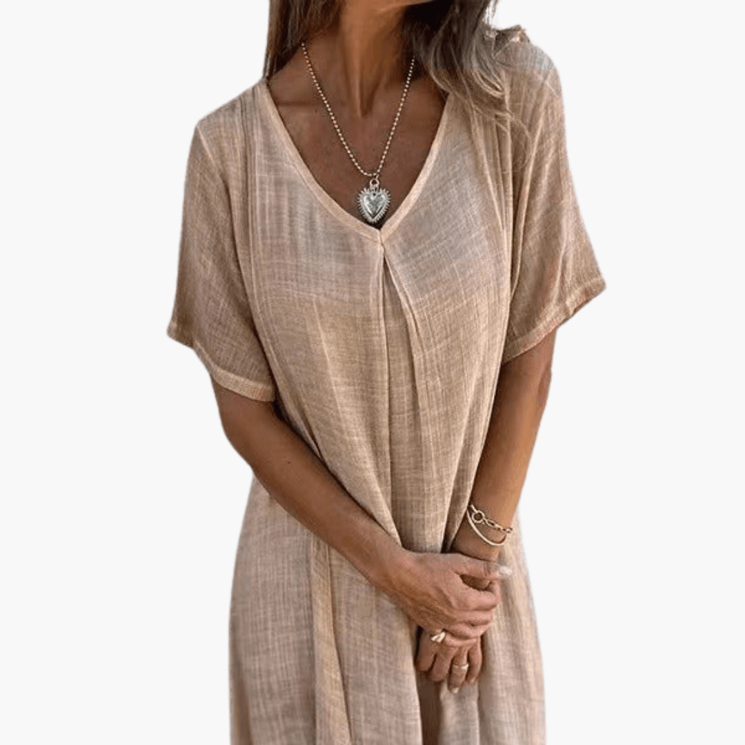 Women's V-Neck Summer Dress – Loose Fit Lightweight Casual Comfort
