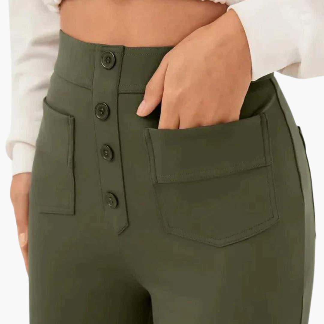 High Waist Palazzo Pants for Women with Button Placket – Stylish & Comfortable