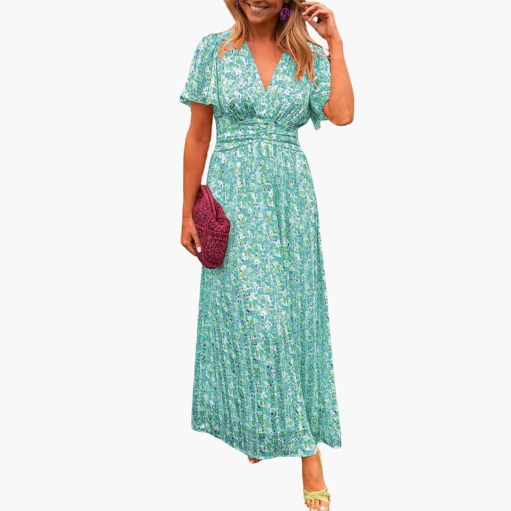 Women's Floral Wrap Maxi Dress – V-Neck Bohemian Summer Style