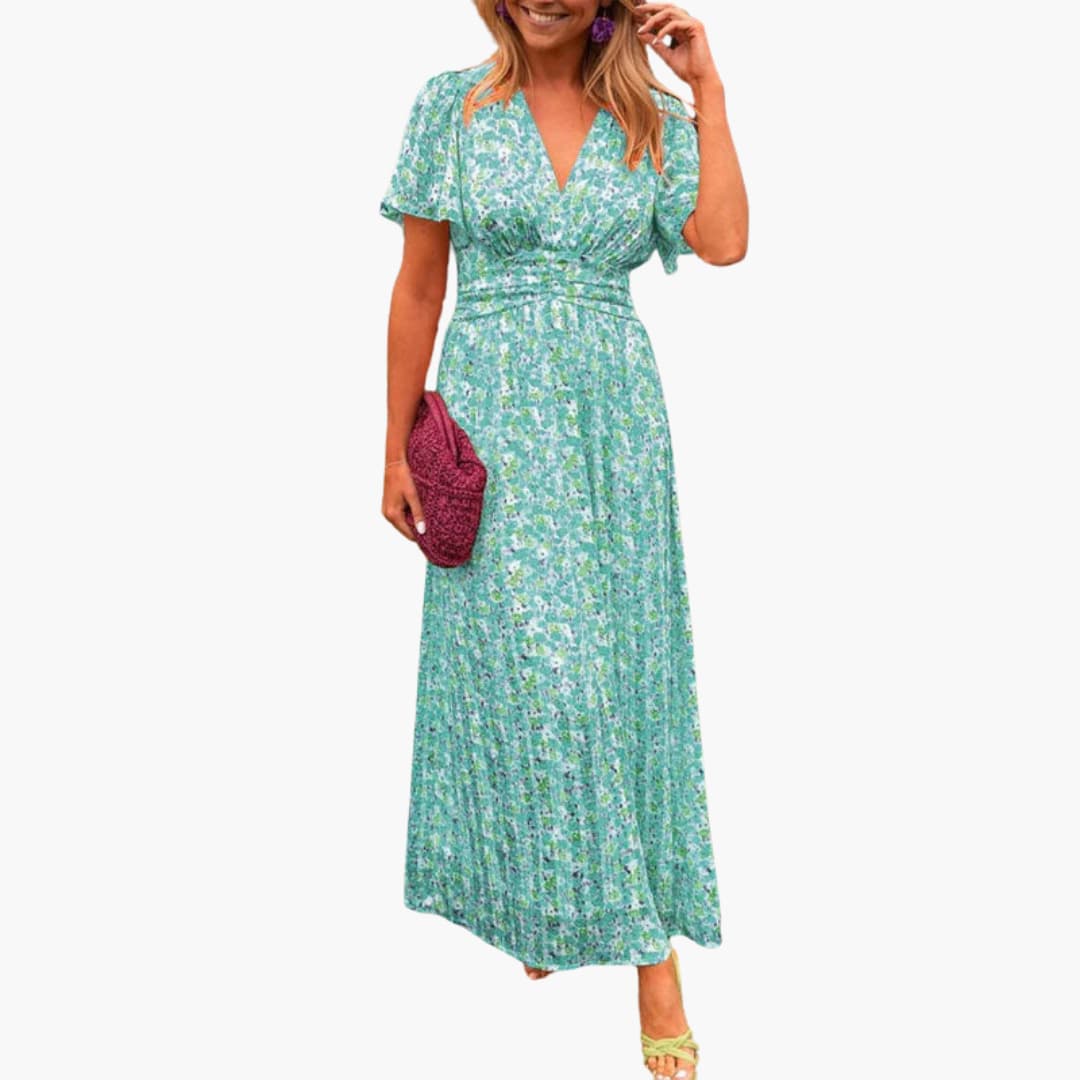 Women's Floral Wrap Maxi Dress – V-Neck Bohemian Summer Style